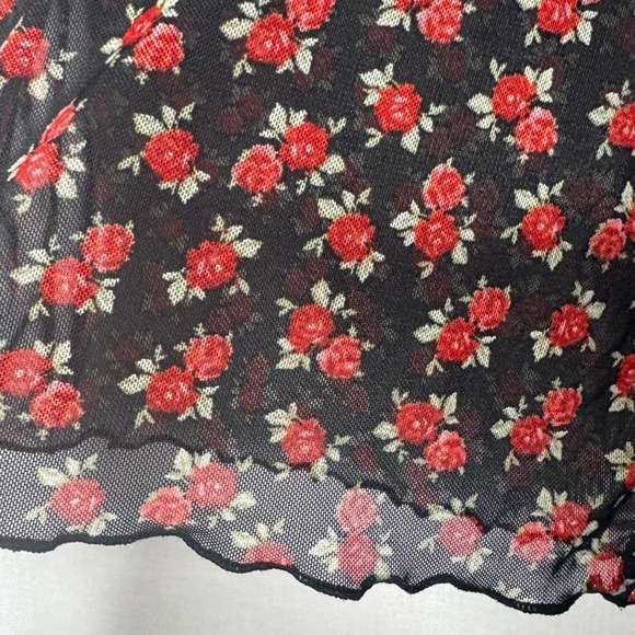 Womens Y2K Sheer Mesh Long Sleeve Top Dark Floral Fairy Boho Whimsigoth - Picture 3 of 6